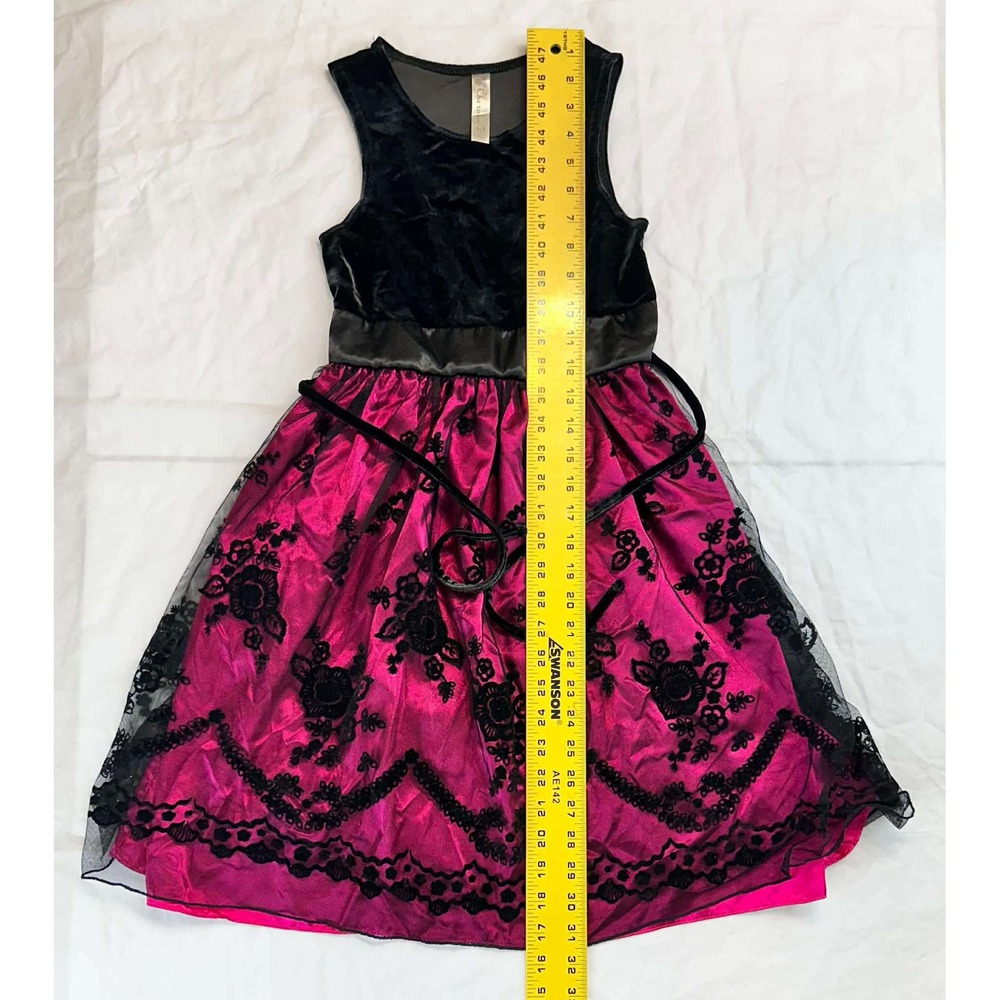 Cherokee Girls Velvet Lace Party Dress Pink Black Sleeveless Formal - Picture 6 of 9